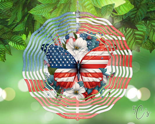Patriotic Butterfly & Flowers Wind Spinner
