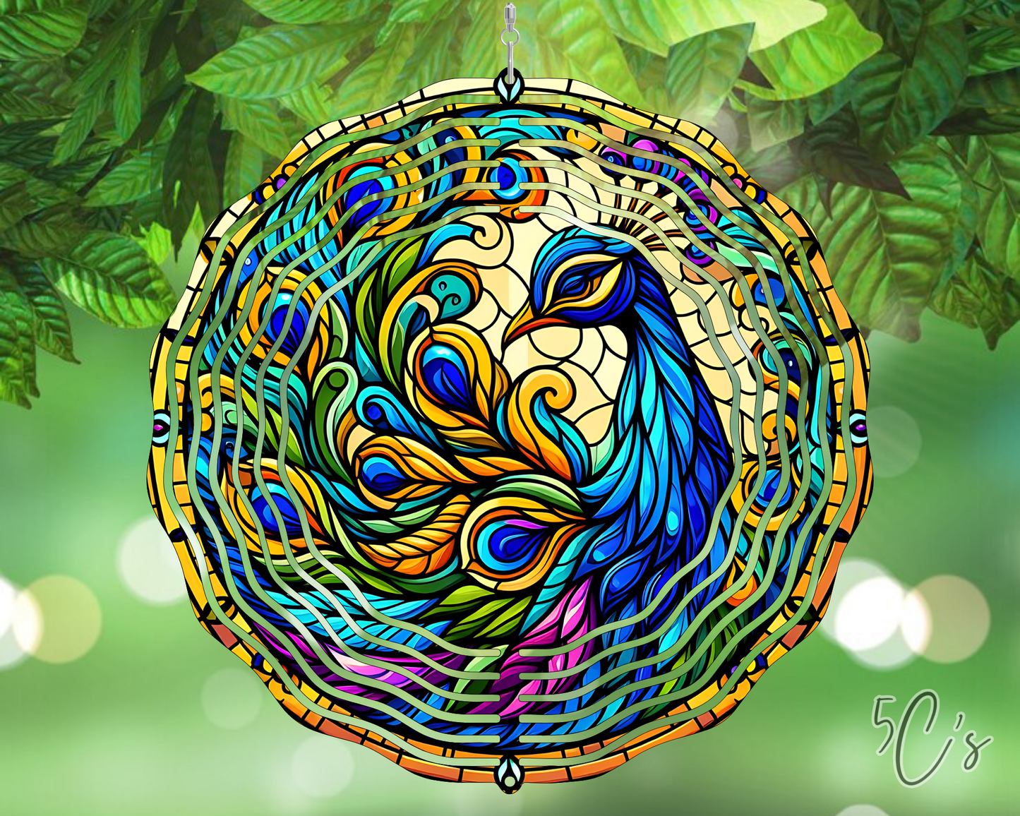 Stained Glass Peacock Wind Spinner