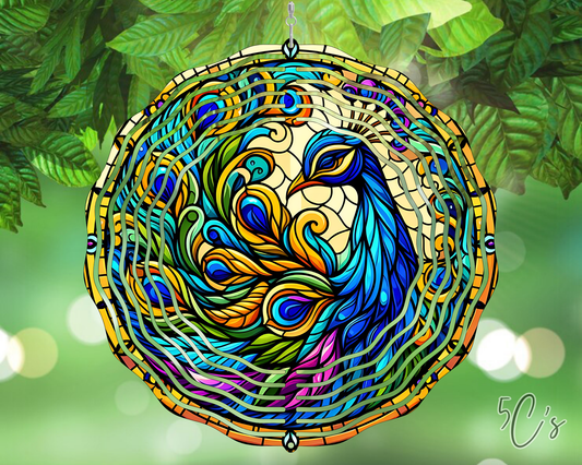 Stained Glass Peacock Wind Spinner