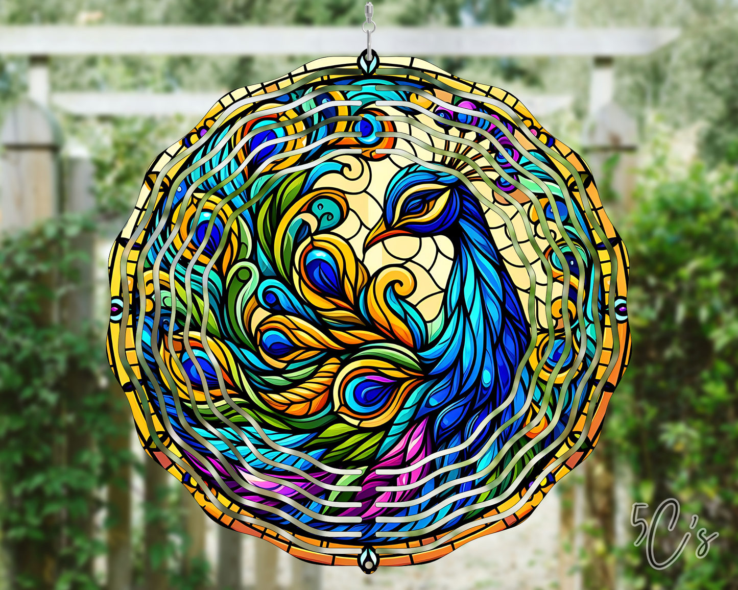 Stained Glass Peacock Wind Spinner