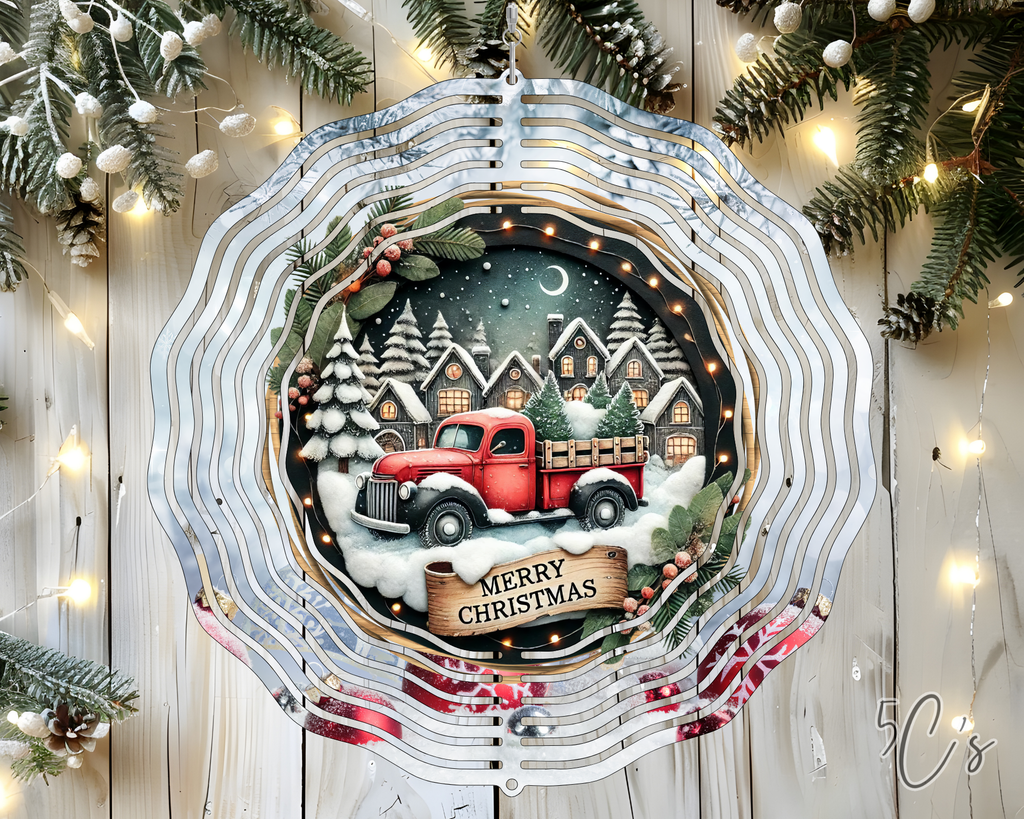Christmas Winter Red Truck Wind Spinner