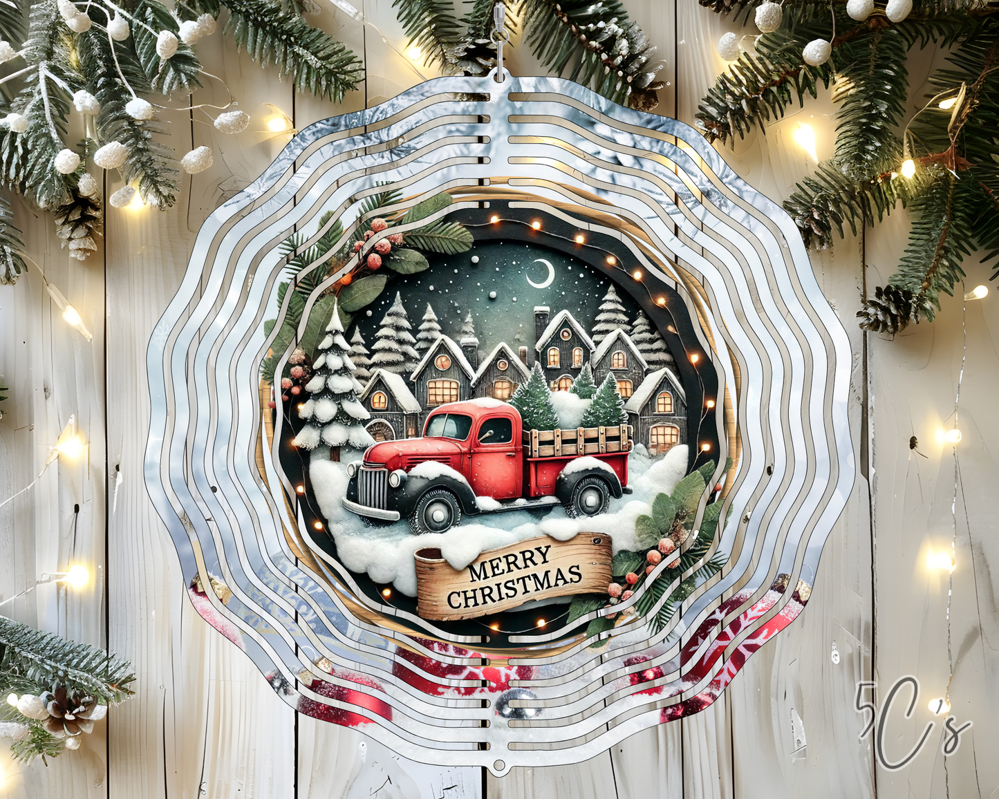Christmas Winter Red Truck Wind Spinner