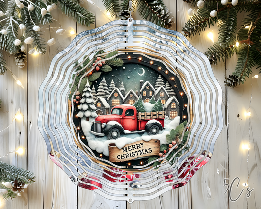 Christmas Winter Red Truck Wind Spinner