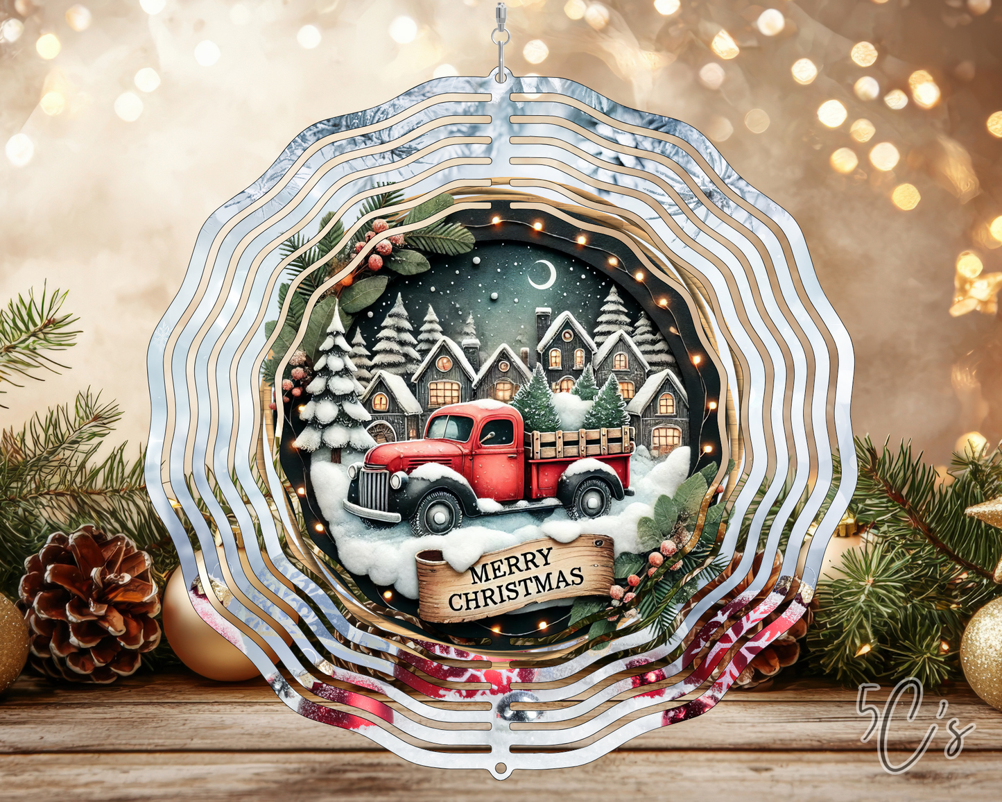 Christmas Winter Red Truck Wind Spinner