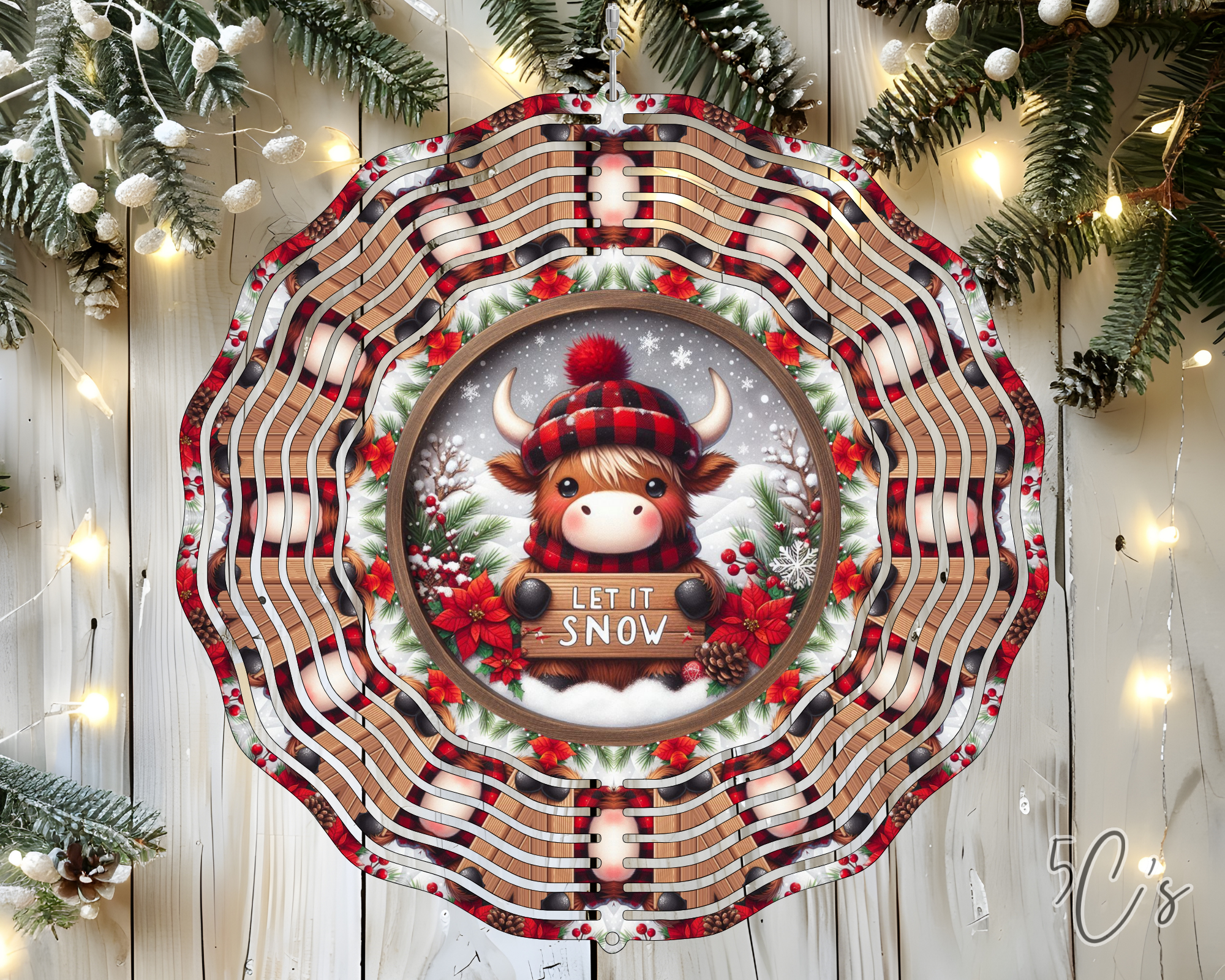 Let It Snow Highland Cow Wind Spinner