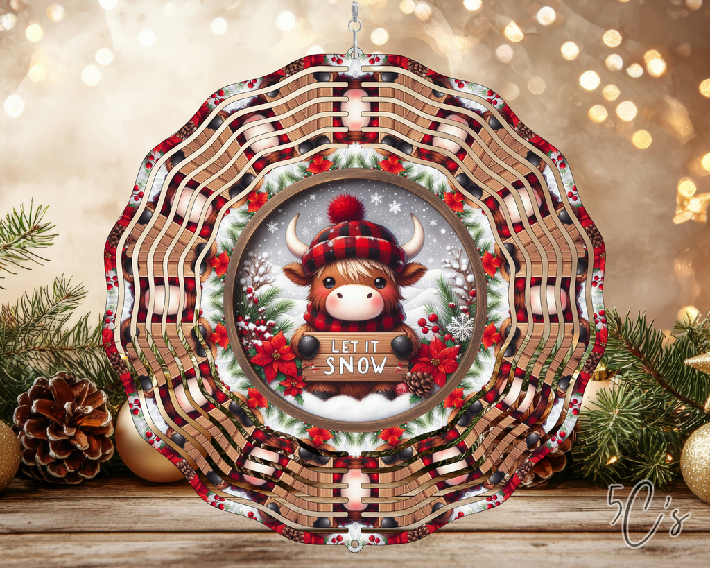 Let It Snow Highland Cow Wind Spinner