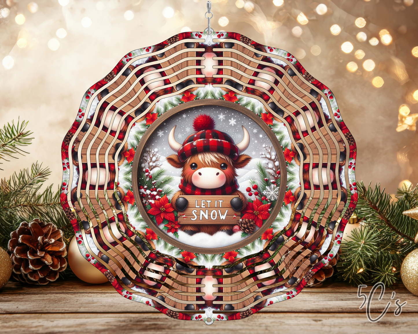 Let It Snow Highland Cow Wind Spinner
