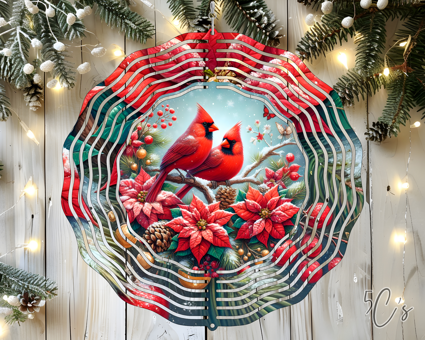 Cardinal Winter Floral Wind Spinner
