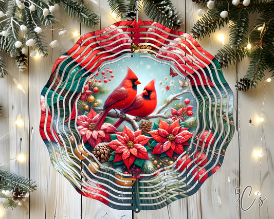 Cardinal Winter Floral Wind Spinner