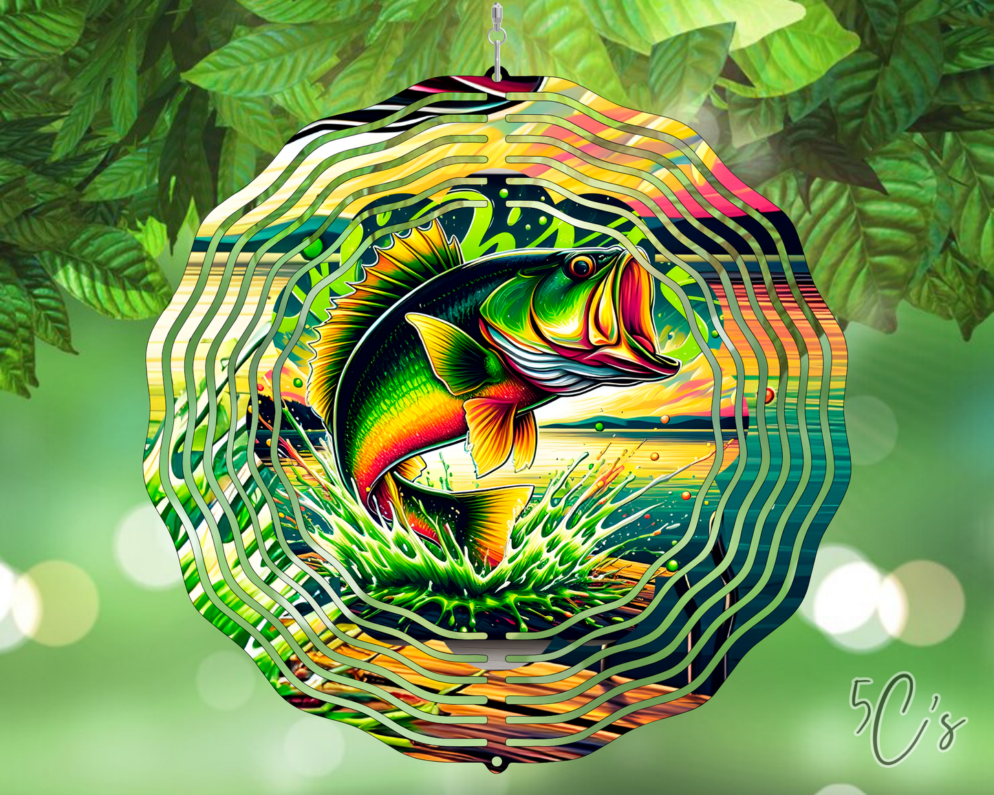 Bass Fishing Scenic Pond Wind Spinner