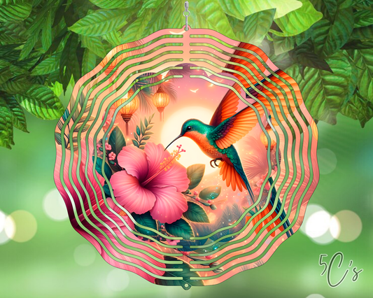Ethereal Blue Hummingbird Wind Spinner