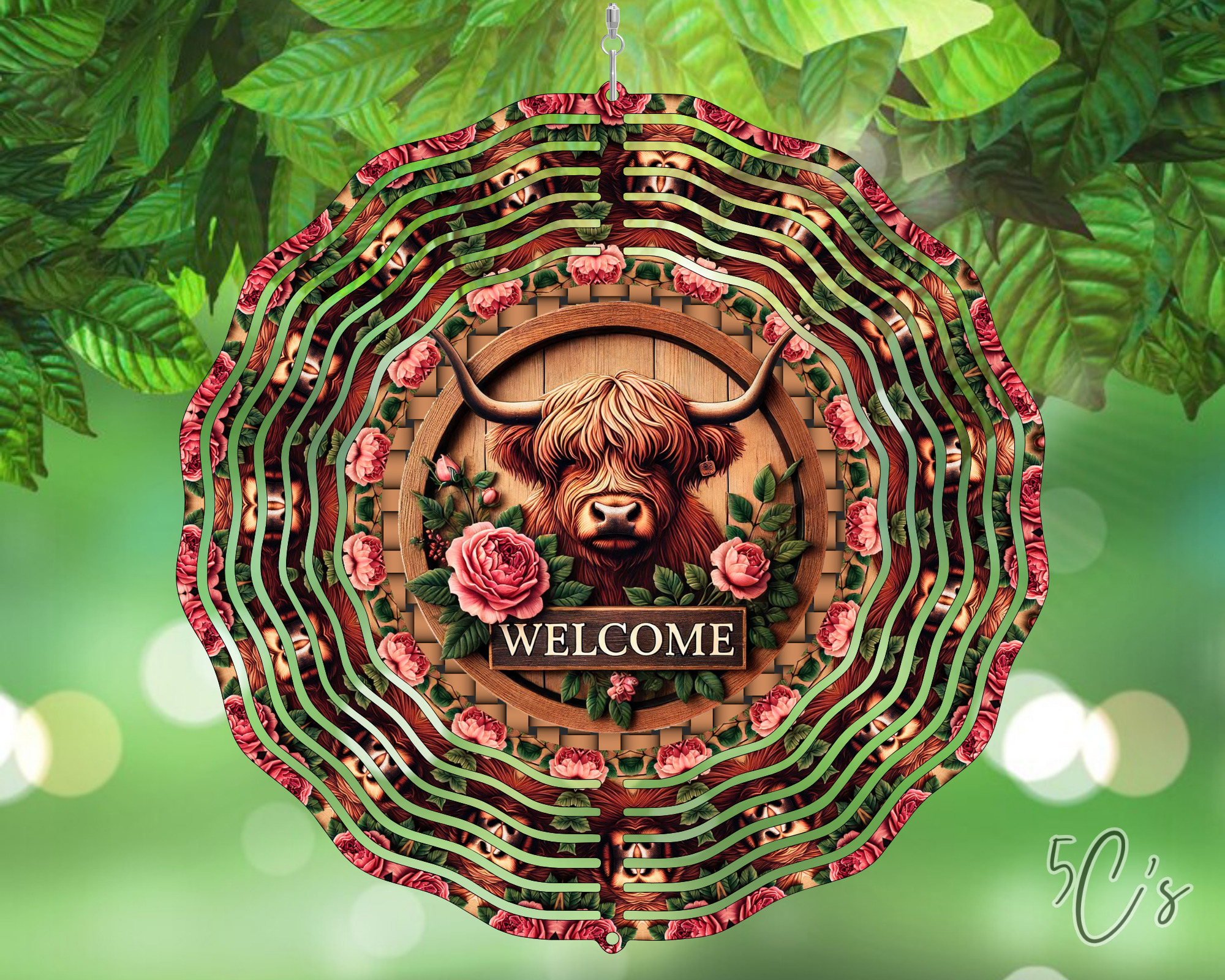 Highland Cow Welcome Wind Spinner