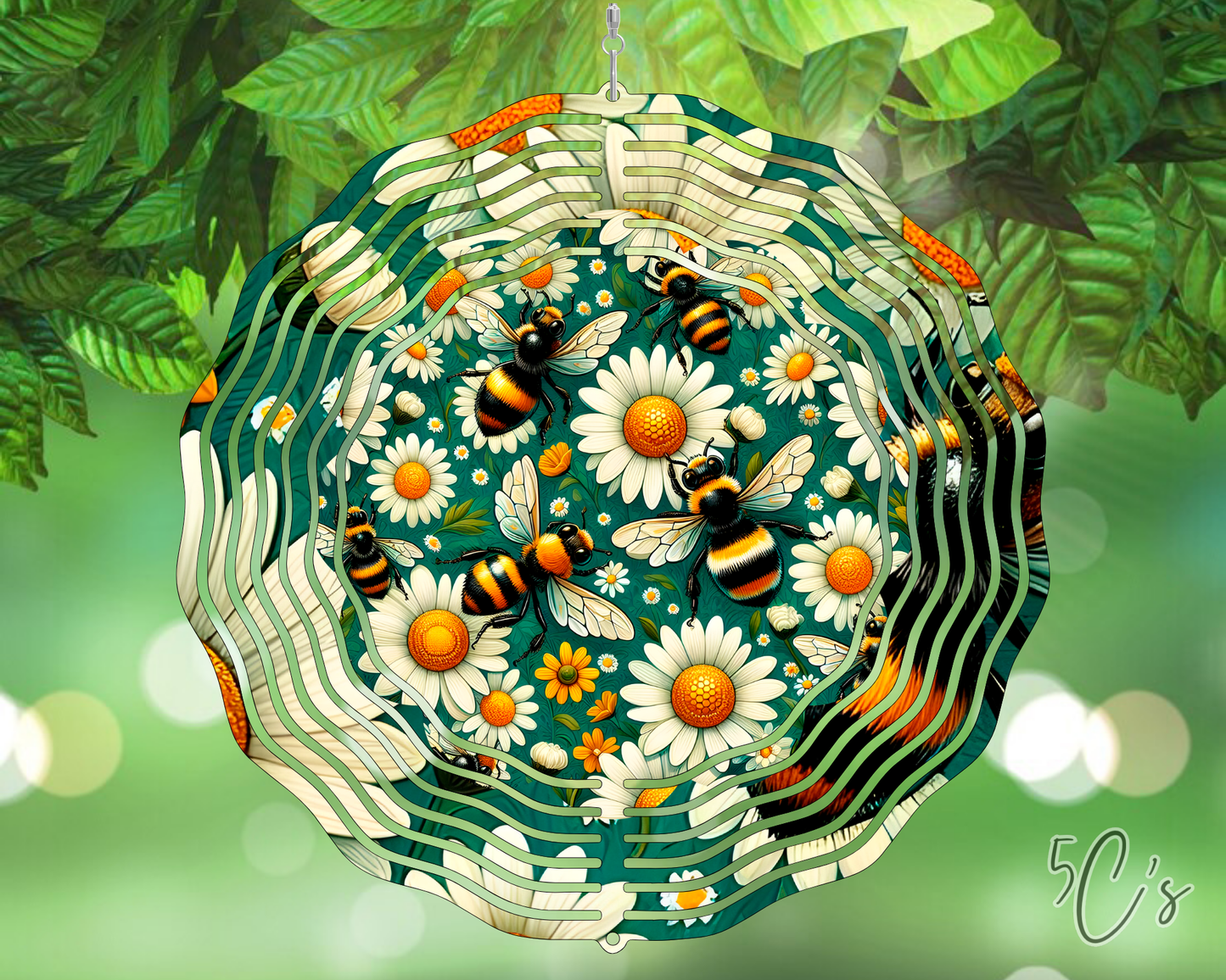 Daisy Flower Bumblebee Wind Spinner