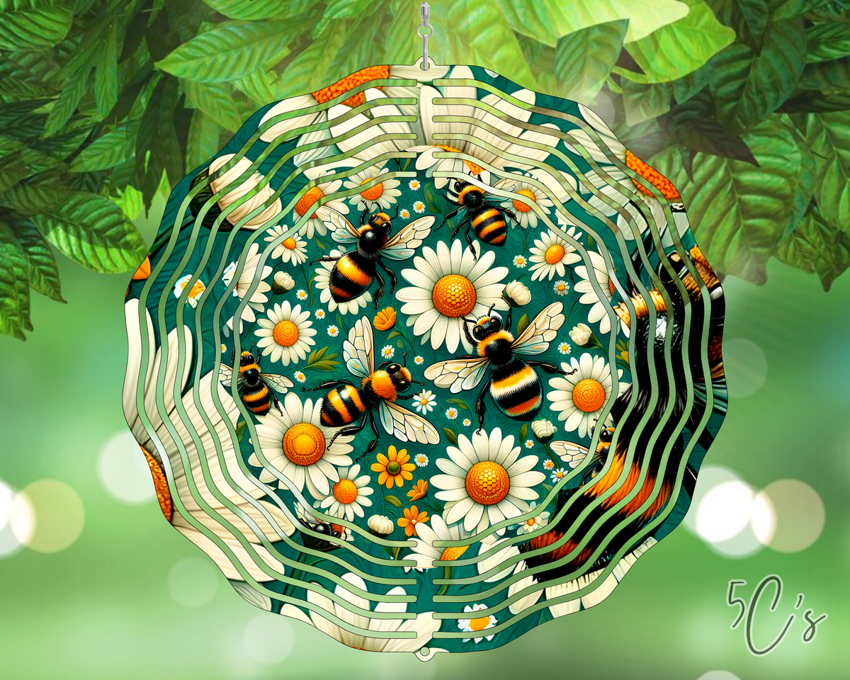 Daisy Flower Bumblebee Wind Spinner