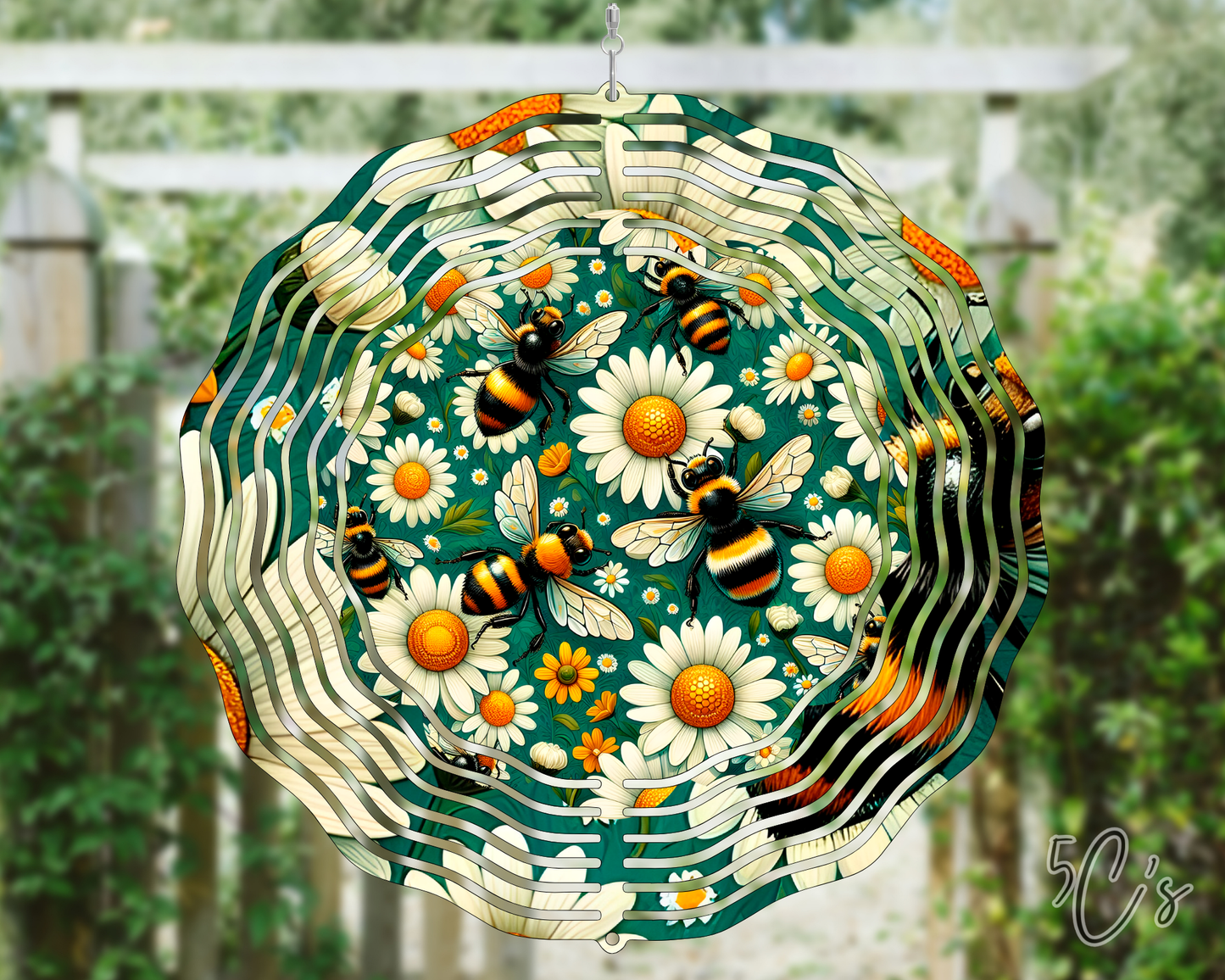Daisy Flower Bumblebee Wind Spinner