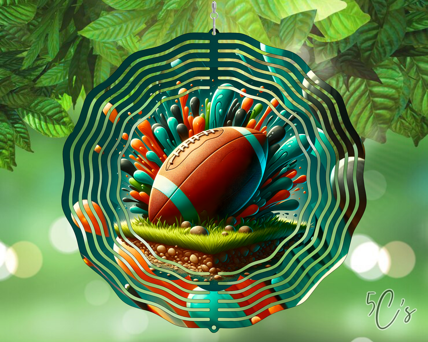 Teal Football Grass Field Wind Spinner