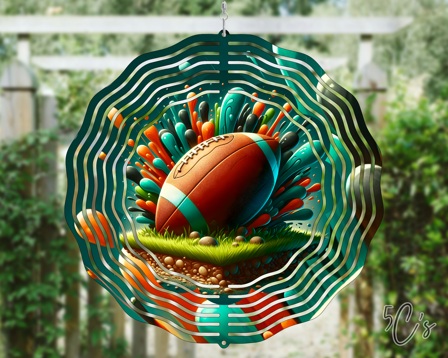 Teal Football Grass Field Wind Spinner