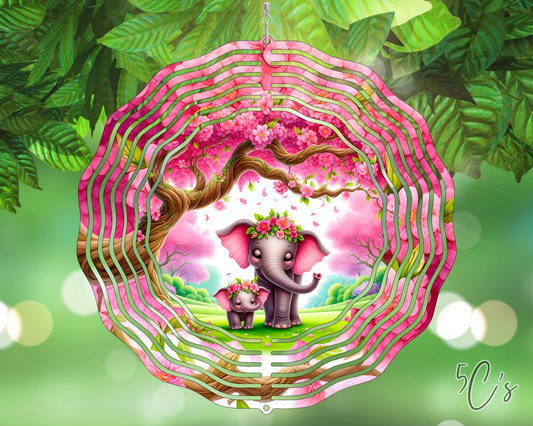 Sakura Tree Cute Elephant Wind Spinner