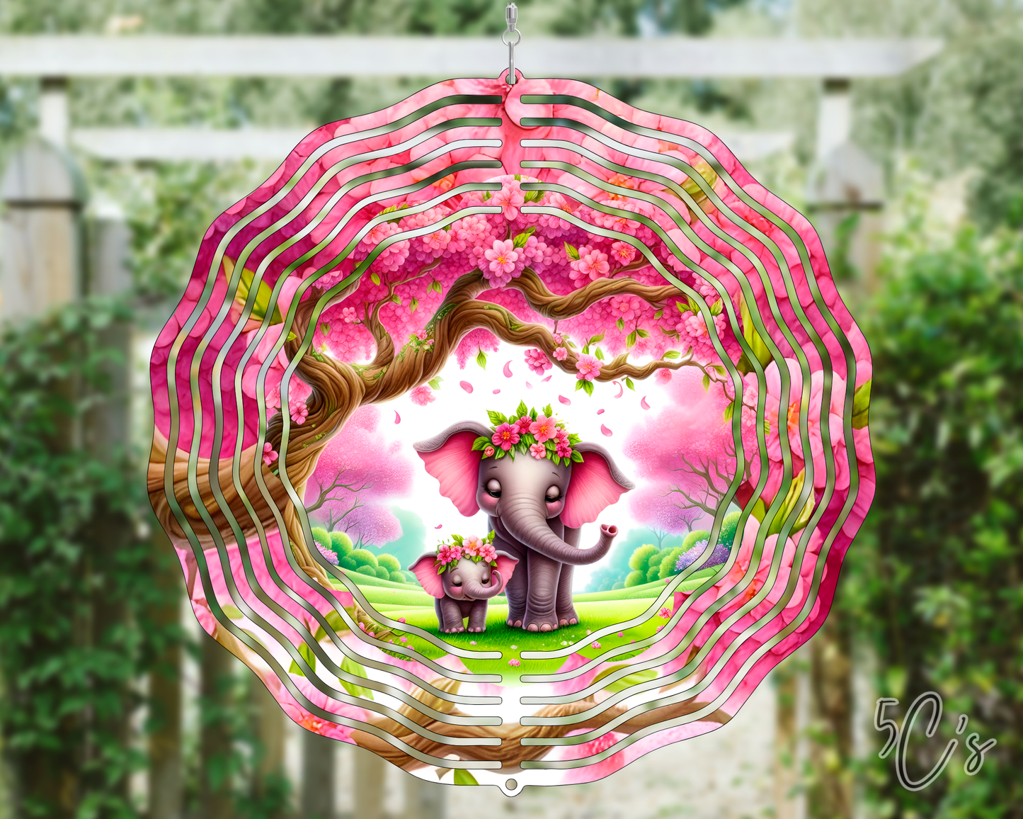 Sakura Tree Cute Elephant Wind Spinner