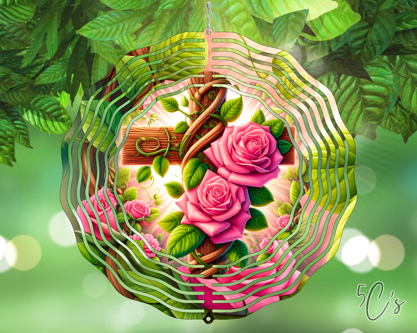 Pink Rose Vine Cross Wind Spinner