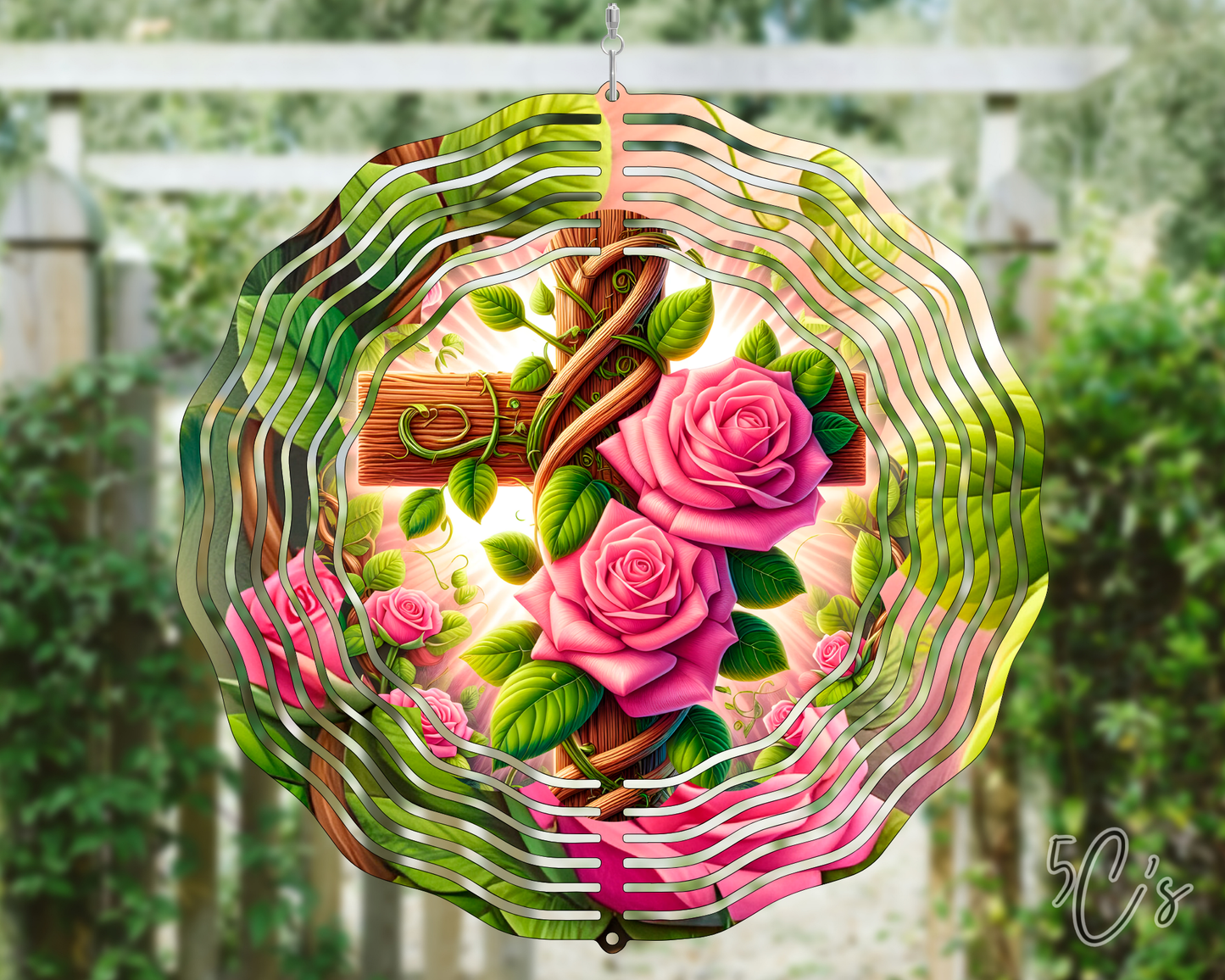 Pink Rose Vine Cross Wind Spinner