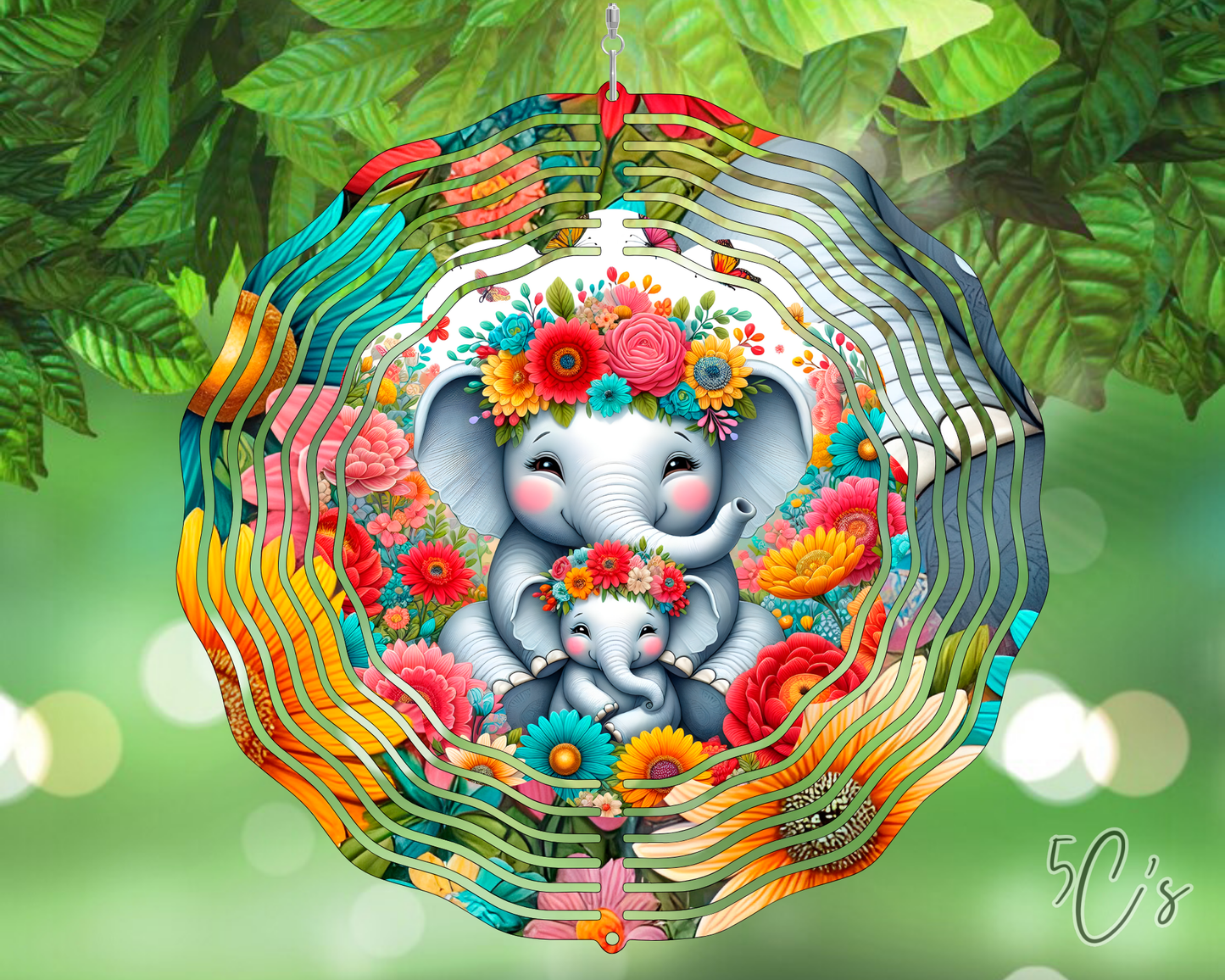 Colorful Floral Elephant Wind Spinner