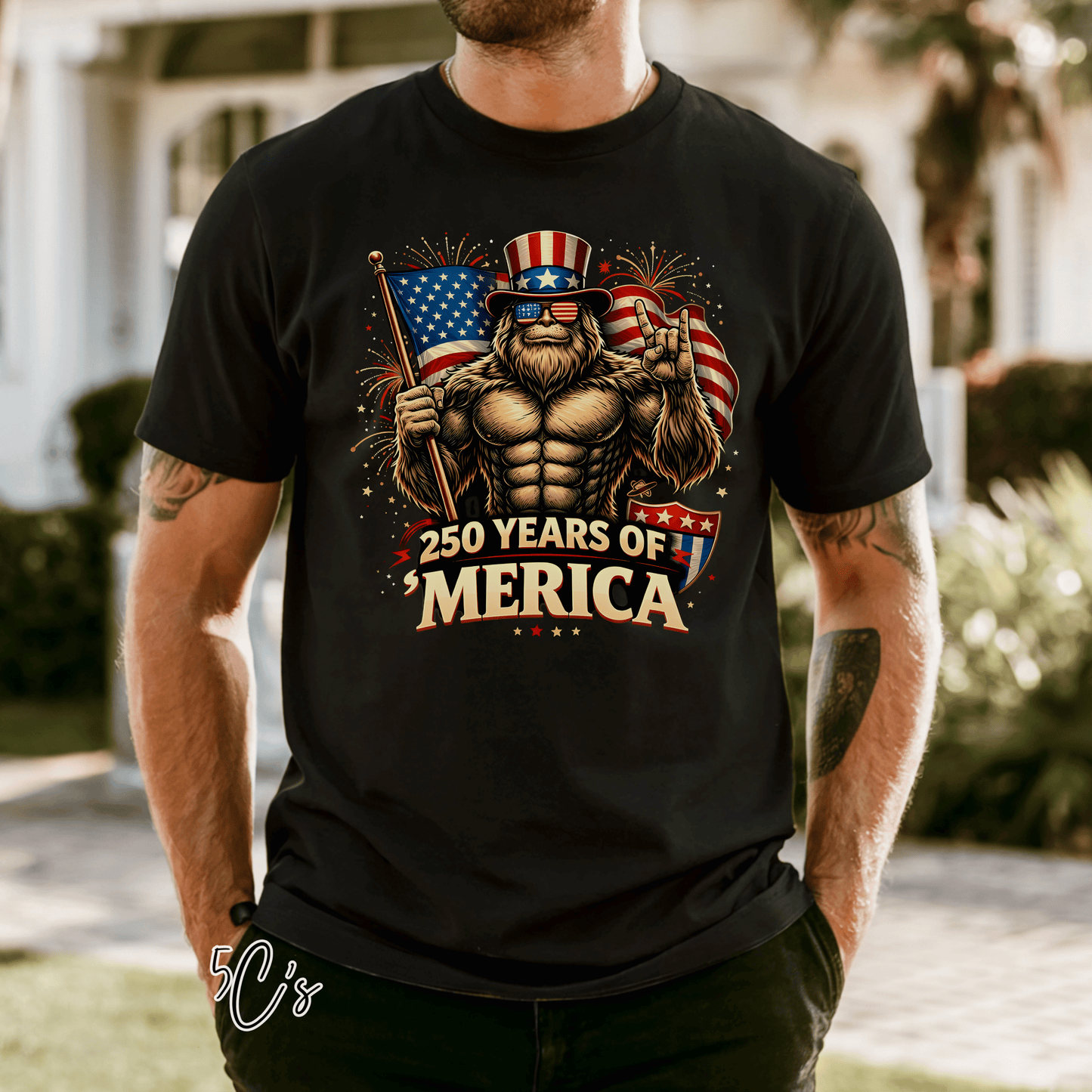 Funny Bigfoot 250 Years Merica Graphic Tee