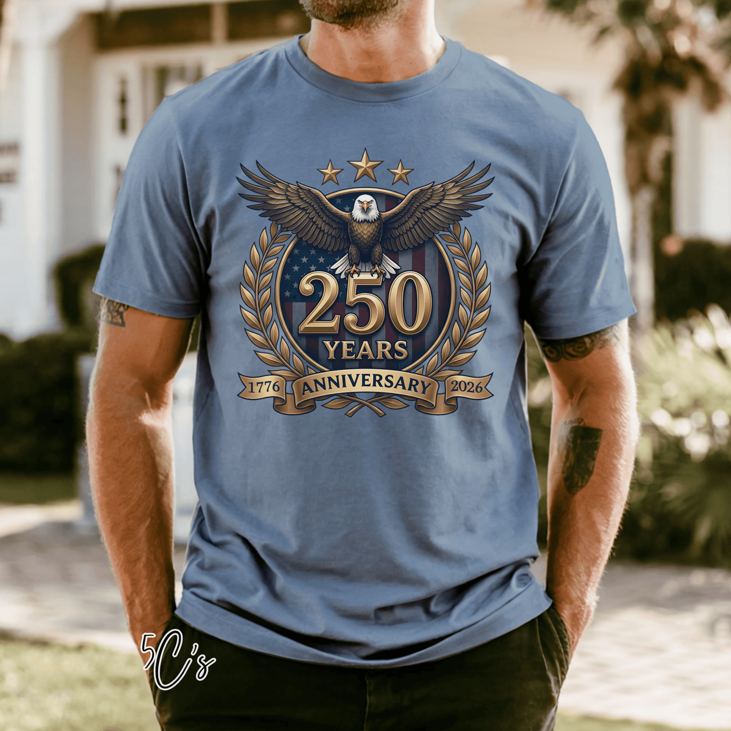 American Eagle 250 Years Gold Emblem Graphic Tee
