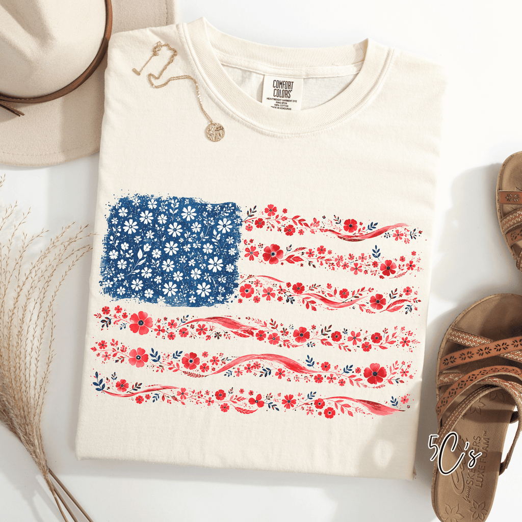Floral USA Flag Graphic Tee