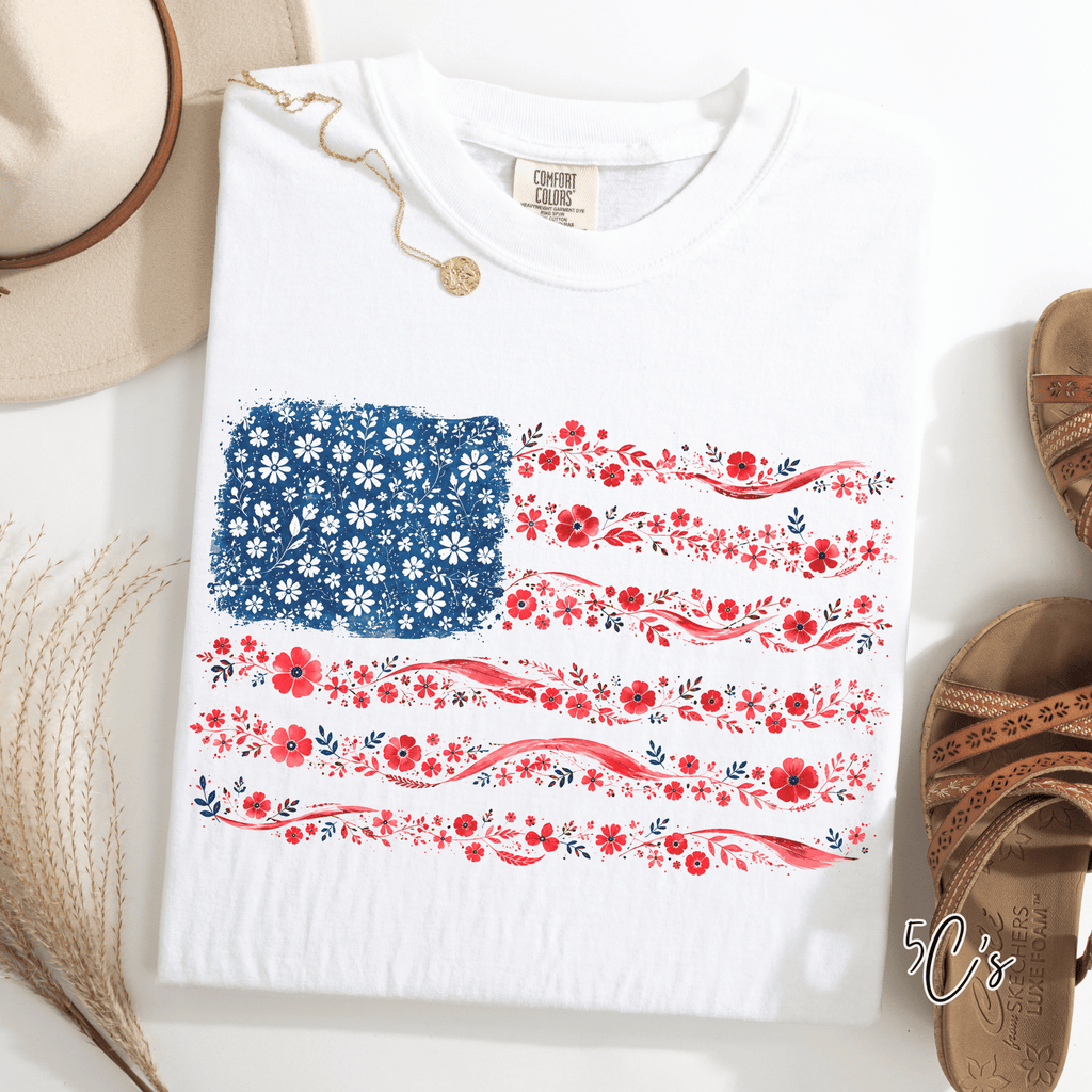 Floral USA Flag Graphic Tee