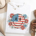 Floral American Flag Smiley Face Graphic Tee