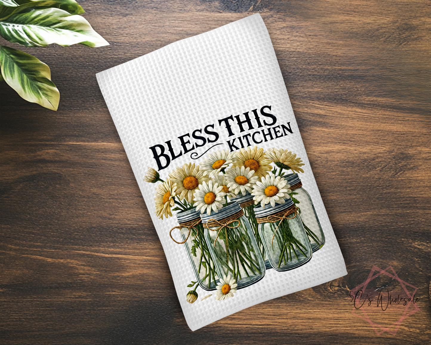Bless This Kitchen Daisies Dish Towel