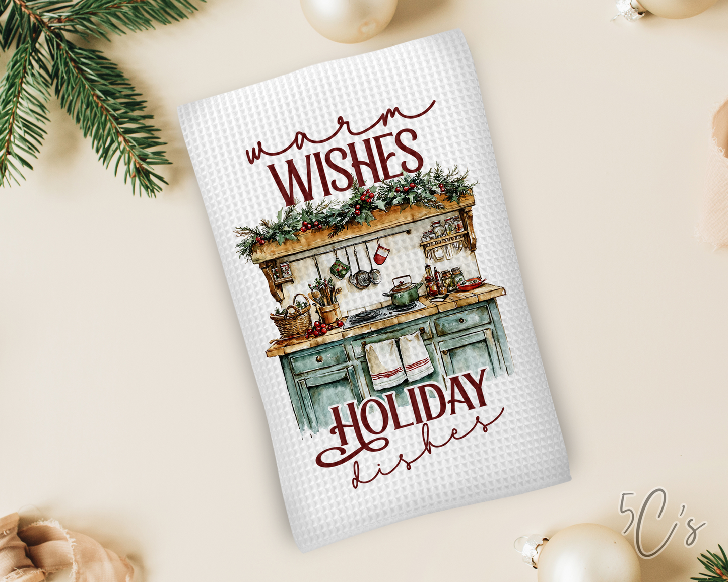 Warm Wishes Holiday Dishes Dish Towel