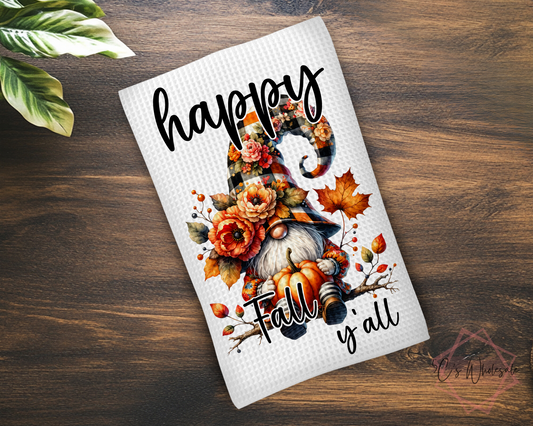 Happy Fall Y'all Gnome Dish Towel
