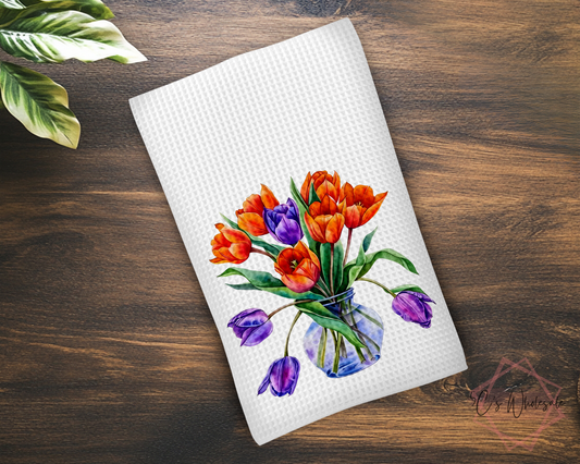 Tulips In Vase Dish Towel