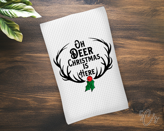 Oh Deer Christmas Is Here Dish Towel