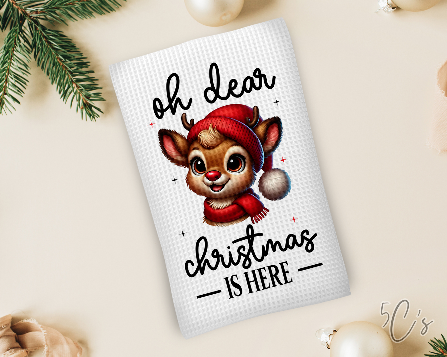 Oh Dear, Christmas Is Here Dish Towel