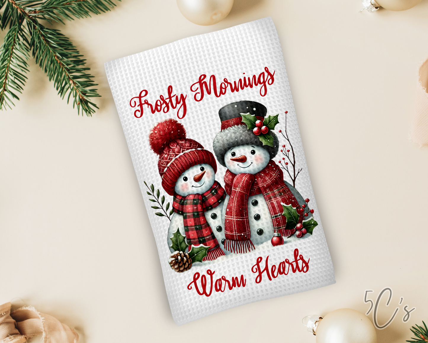 Frosty Mornings Warm Hearts Dish Towel
