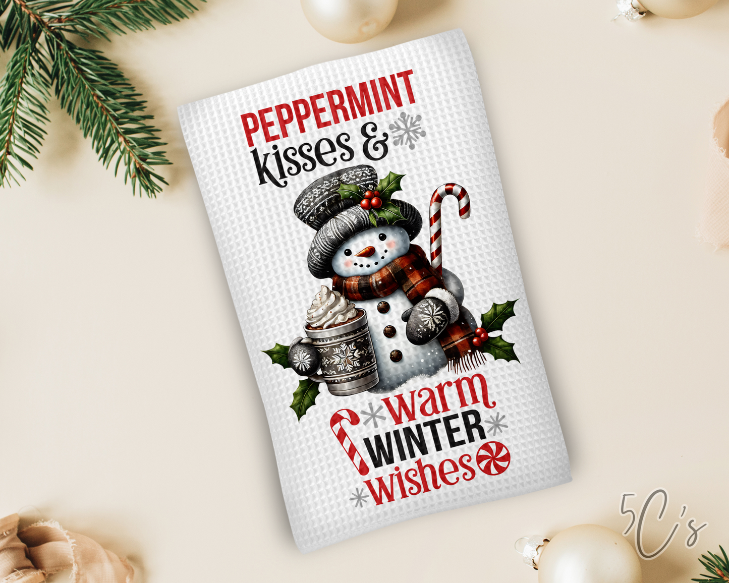 Peppermint Kiss & Warm Winter Wishes Dish Towel