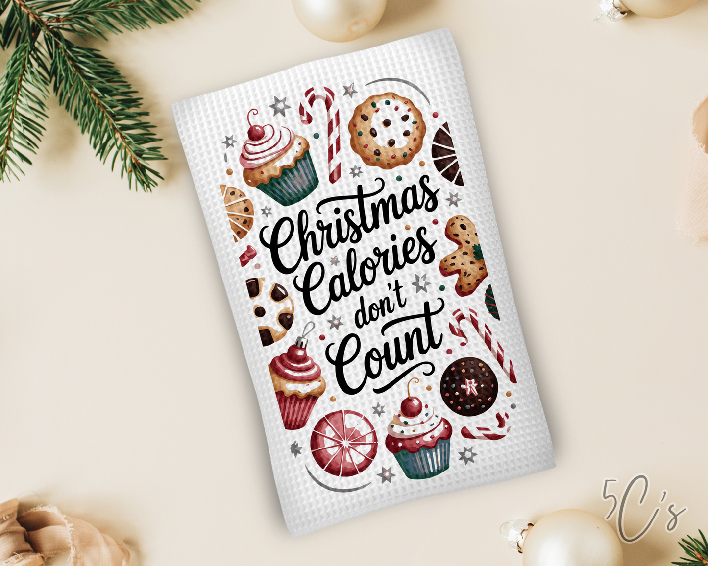 Christmas Calories Don't Count Dish Towel