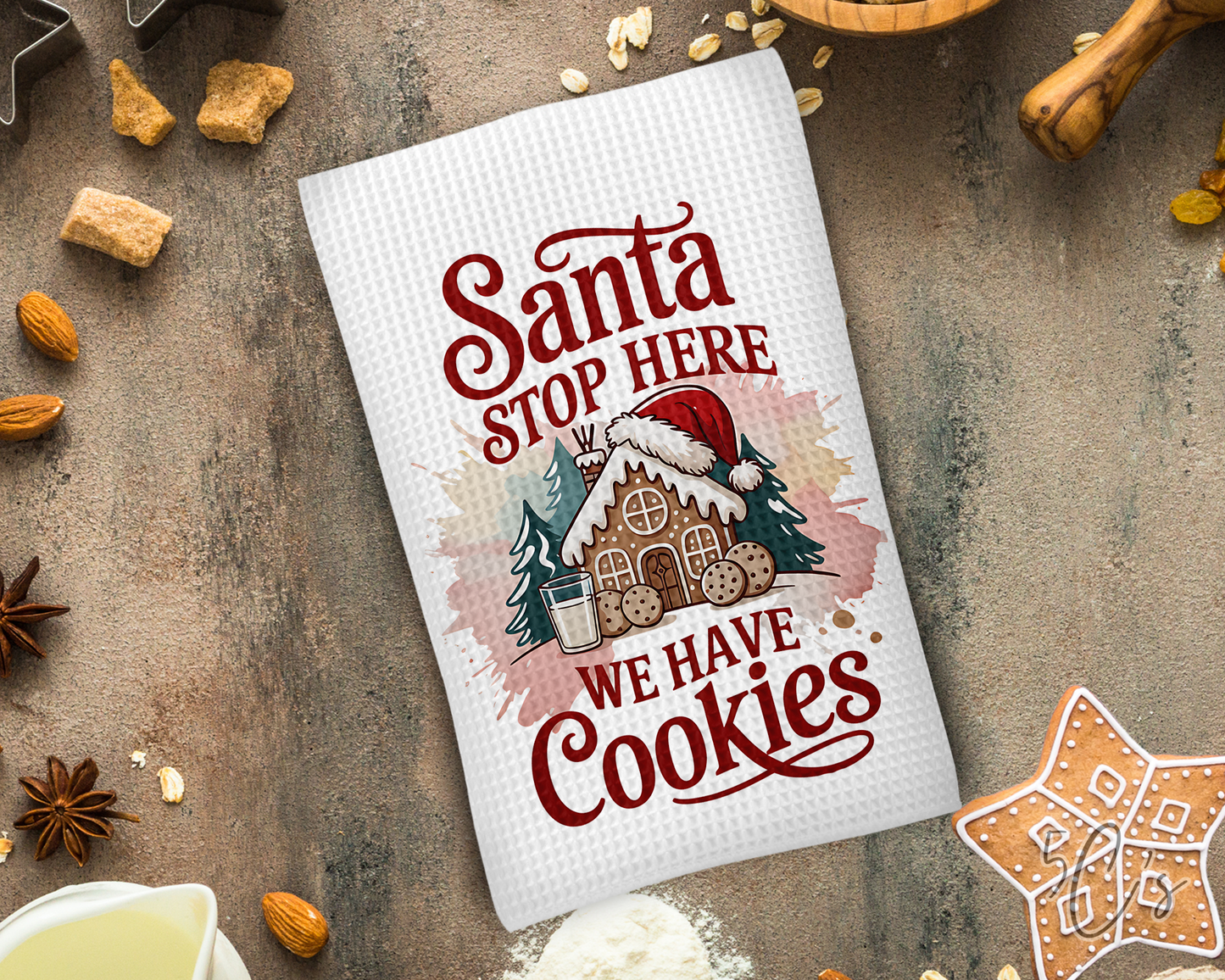 Santa Stop Here Dish Towel