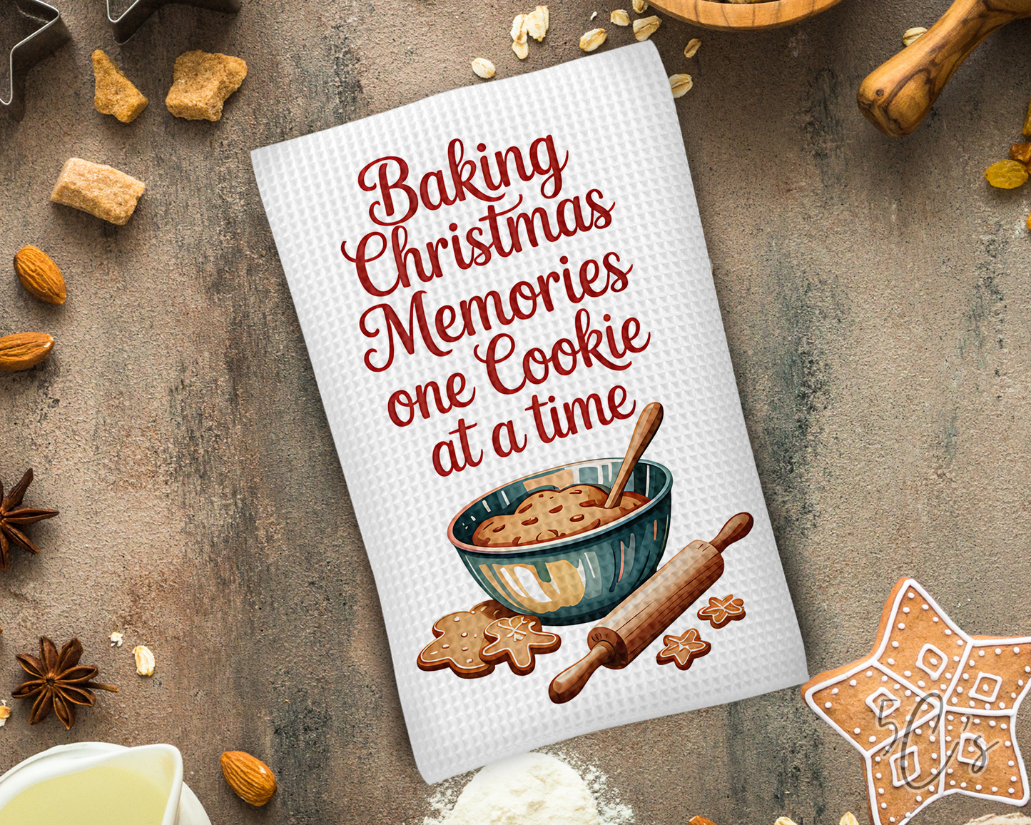 Baking Christmas Memories One Cookie at a Time Dish Towel
