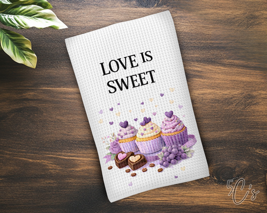 Love Is Sweet Purple Dish Towel