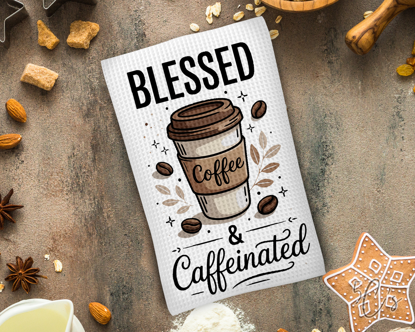Blessed & Caffeinated Dish Towel