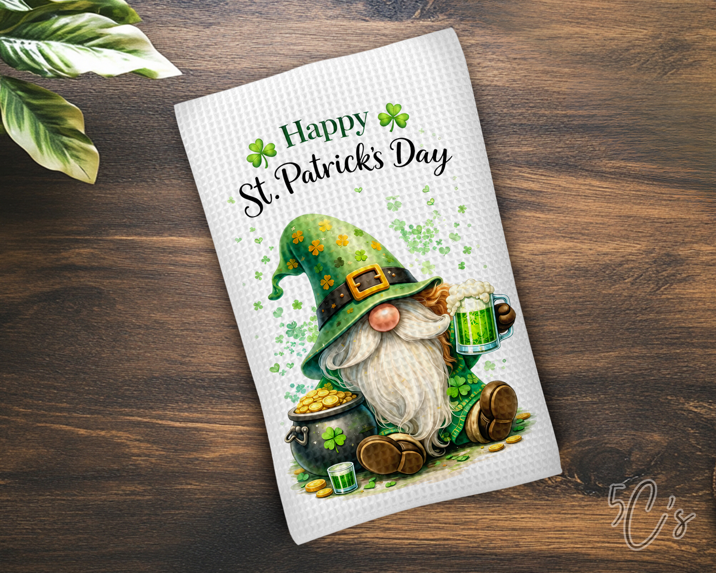 Happy St Patrick's Day Gnome Dish Towel