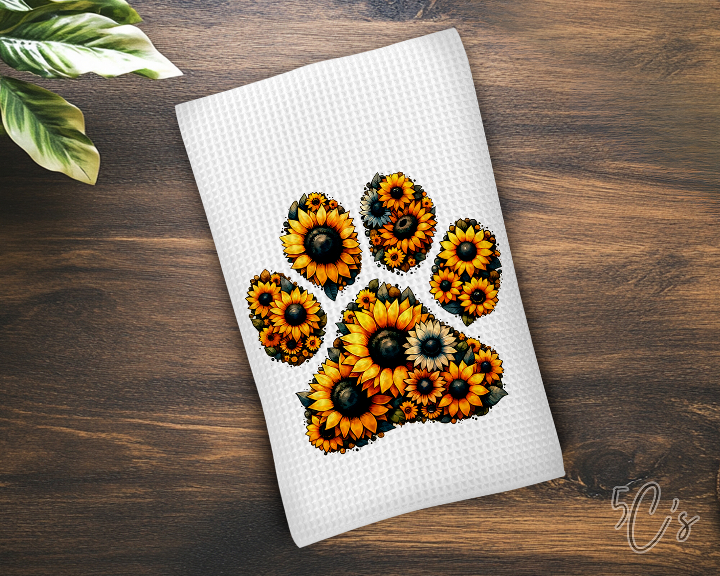 Sunflower Paw Print Dish Towel