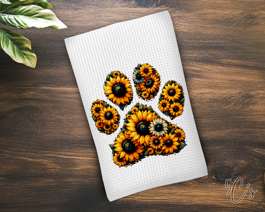 Sunflower Paw Print Dish Towel