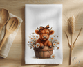 Highland Cow Daisies Dish Towel