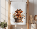 Highland Cow Daisies Dish Towel