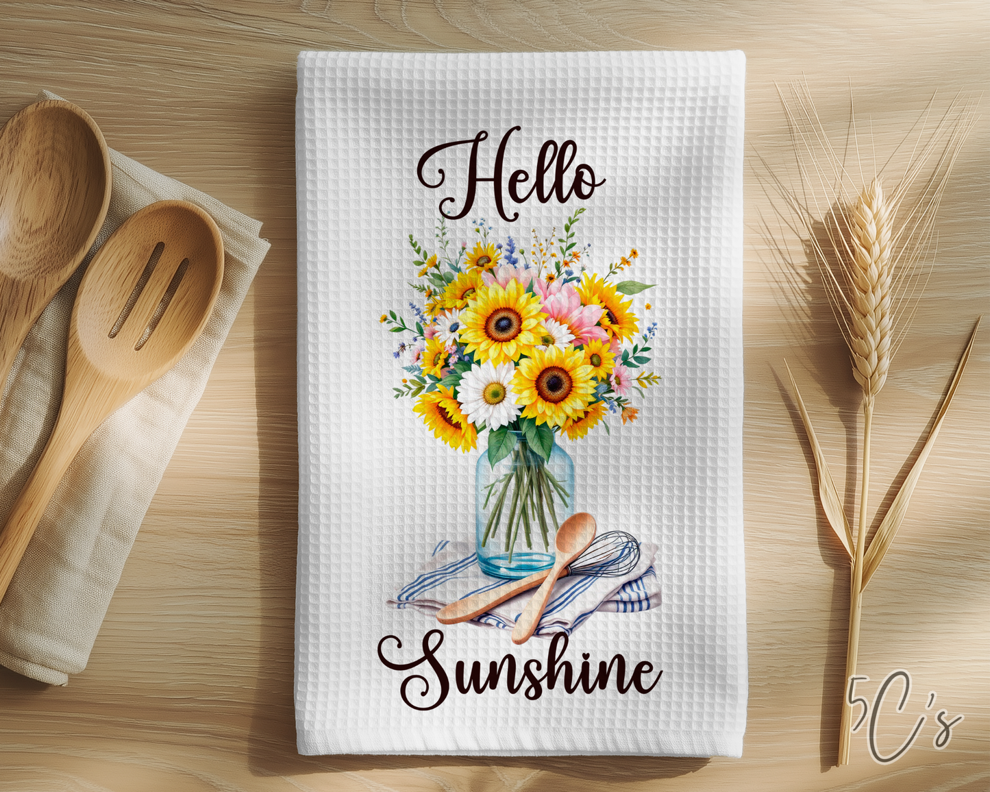 Hello Sunshine Sunflower Vase Dish Towel